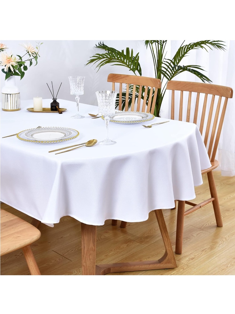 NEW Wolkemer Oval Tablecloth 60 x 84 Inch Washable Fabric, Solid White